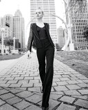 Flare-Leg Mid-Rise Pants, Black
