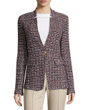 Curacao Tweed Notch-Collar Jacket, Caviar/Multi