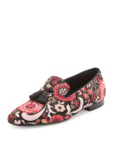 Chesterfield Floral-Print Calf Hair Tassel Loafer