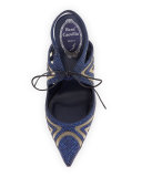 Crystal-Embellished Tie-Front 115mm Pump, Navy