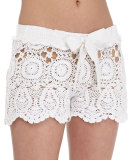 Crochet Tie-Waist Shorts, White