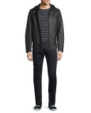 Sporty Jaspe Striped Long-Sleeve Crewneck, Heathered Black