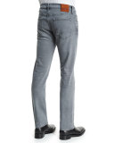Straight-Fit Yarn-Dyed Selvedge Denim Jeans, Light Gray