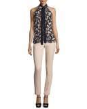 Samantha Wool Serge Skinny Ankle Pants, Nude