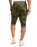 Camo-Print Cargo Cropped Pants, Olive