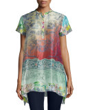 Nellis Short-Sleeve Printed Silk Tunic 