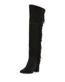Jodi Fringe Suede Over-The-Knee Boot, Black