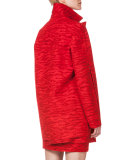 Notch-Collar Tiger-Print Coat, Red