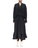 Flounce-Hem Midi Skirt, Black