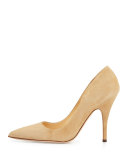 licorice suede point-toe pump, light camel
