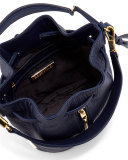 Cynnie Mini Large-Grain Bucket Bag, Dark Denim
