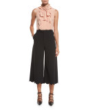 Scalloped Wool-Blend Culottes, Navy