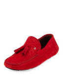 Woven & Perforated Suede Tassel Driver, Red