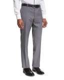 Solid Flat-Front Straight-Leg Trousers, Light Gray
