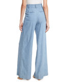 Eloise Pleat-Front Wide-Leg Denim Pants