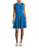 Jacquard Sleeveless Crewneck Dress, Royal