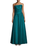 Asymmetric Strapless Full-Skirt Gown, Peacock  