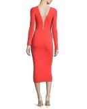 Long-Sleeve Laced Ponte Midi Dress, Scarlet