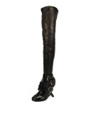 Multi-Strap Wedge Over-the-Knee Boot, Black