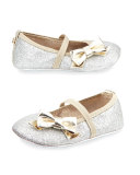 Glittered Faux-Leather Ballet Flat, Silver, Infant