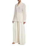 Big Sisea Striped Button-Front Blouse, Ivory