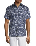 Safari-Print Short-Sleeve Sport Shirt, Navy