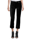 Cropped Boot-Cut Velvet Jeans, Black