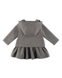 Hooded Scuba Flounce Dress, Gray, Size 2-4