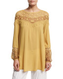 Jaci Crochet-Detail Crepe Top, Mustard