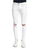 Low-Rise Distressed Skinny Jeans, White