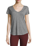 Lynnea Striped Linen V-Neck Tee, Phantom/White