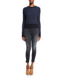 Taylor Bicolor Crewneck Sweater, Navy