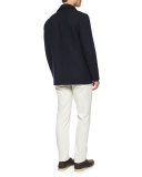 Huck Lace Long-Sleeve Polo Shirt, Blue