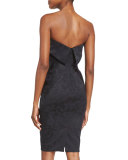 Strapless Fold-Over Jacquard Cocktail Dress, Black