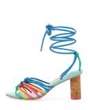 Copacabana Strappy Mid-Heel Sandal, Blue/Multi