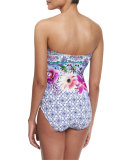 Le Jardin Floral-Print Bandeau One-Piece Swimsuit