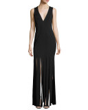 Melody Sleeveless Ponte Column Gown, Black