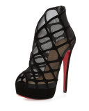 Altarakna Mesh-Caged Red Sole Bootie, Black