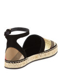 Abbingdon Sequined Check Espadrille Flat Sandal, House Check/Gold