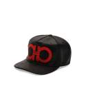 Gancini Vegan-Leather Baseball Cap, Black/Red
