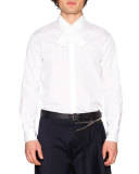 Crossover-Collar Dress Shirt, White