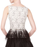 Sleeveless Lace Blouse with Feather Trim