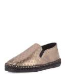 Metallic Palm-Embossed Slip-On Espadrille, Dark Brass