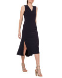 Sleeveless V-Neck Midi Dress, Navy