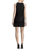 Sleeveless Floral Leaf Shift Dress, Black