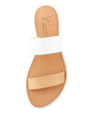 Sable Two-Tone Flat Sandal Slide, White/Natural