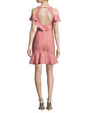 Flutter-Sleeve Cold-Shoulder Bandage Dress, Pale Coral
