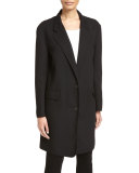 Long Tailored Wool-Blend Coat, Black