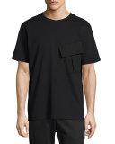 Twill Ponte Flap-Pocket T-Shirt, Black
