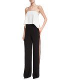 Amare Strapless Track-Stripe Jumpsuit